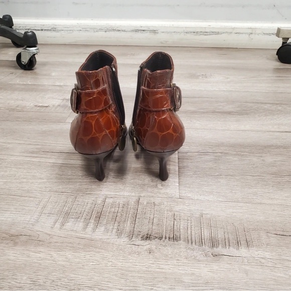 Donald J. Pliner Croc-Embossed Pointed Toe Ankle Boots in Brown - Picture 3 of 6